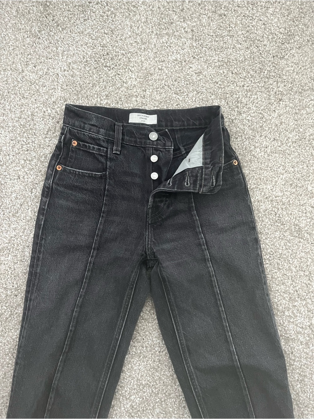 Levi's Black Straight-Leg Jeans with Center Front Seams